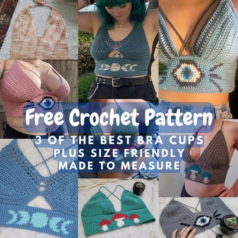 Crochet Bralette Pattern Free, Crochet Bra Cup, Summer Crochet Patterns Free, Crochet Shirt Pattern, Crochet Bralette Pattern, Crochet Festival Top, Bralette Pattern, Crochet Festival, Crochet Bra