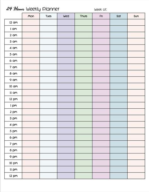 These free printable 24 hour weekly planner pages are perfect for organizing your busy life at a glance. Pick from a 24 hour weekly schedule with 12 hour time or a 24/7 planner printable with 24 hour time. Both versions are available in color and black and white – free! Study Timetable Template, Study Planner Printable Free, Study Planner Free, Free Weekly Planner Templates, Timetable Template, Weekly Planner Free Printable, Study Planner Printable, Weekly Planner Free, Time Planner