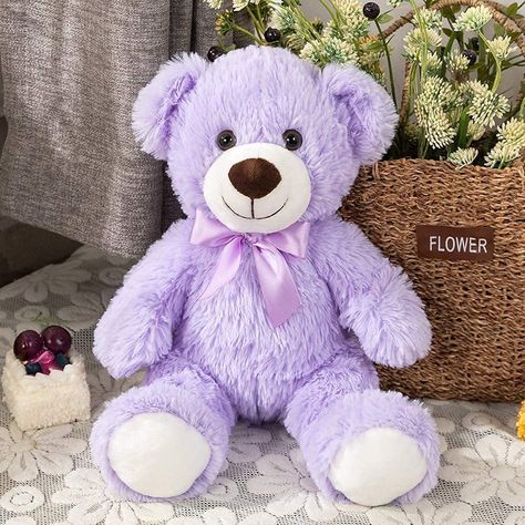 Purple Stuffed Animals, Dog Stuffed Animals, Purple Teddy Bear, Small Teddy Bear, Stuffed Animals Cute, Cute Plush Toys, Rapunzel Birthday, Small Teddy Bears, Giant Teddy