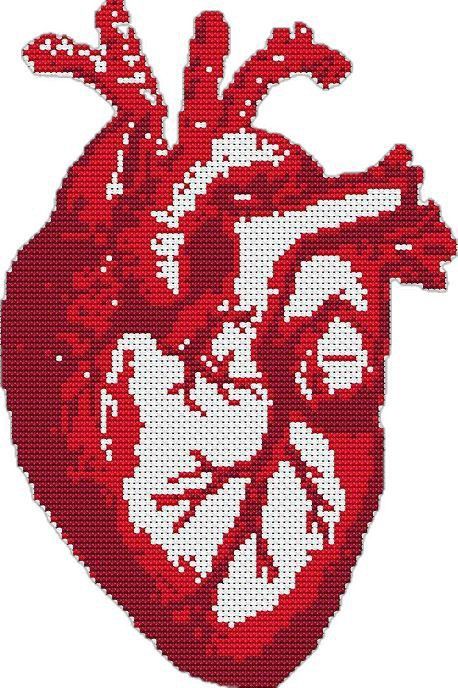 Kit Heart, Pola Kristik, Pola Sulam, Human Heart, Modern Cross Stitch Patterns, Cross Stitch Ideas, Cross Stitch Patterns Free, Heart Beat, Tapestry Crochet