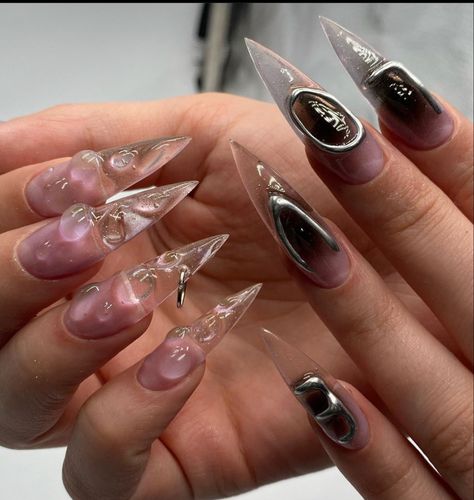 Trendy 3d Nails, Clear Airbrush Nails, Air Spray Nails, Sculpture Nails Acrylic, Avant Garde Nails, 3d Nail Designs Acrylics, 3d Nails Design, Air Brush Nails, Sculpture Nails