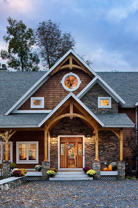 Gorgeous entrance of an Adirondack-inspired home Adirondack House, Secret Rooms In Houses, Timber Frame Cabin, Mountain Christmas, Finger Lakes Ny, Timber Frame Home, Timber Frame House, Creek House, Log Cabin Ideas