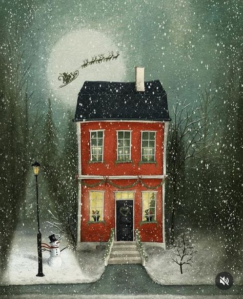 Christmas Night, Night Art, The Night Before Christmas, Winter Art, Jingle All The Way, Christmas Paintings, Christmas Illustration, Christmas House, Christmas Images