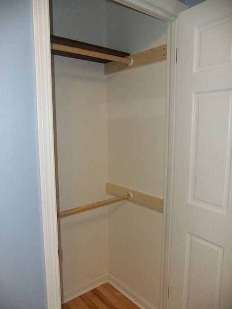 Double Closet Organization, Tiny Closet Organization, Diy Closet Shelves, Craft Room Closet, Deep Closet, Make A Closet, Closet Makeover Diy, Closet Small Bedroom, Closet Redo