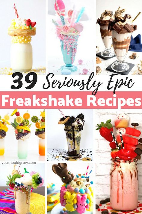 Over The Top Milkshakes Recipe, Loaded Milkshake Ideas, Fancy Milkshakes Diy, Over The Top Milkshakes, Milkshake Flavor Ideas, Milkshake Bar Ideas, Unique Milkshakes, Loaded Milkshake, Fancy Shakes