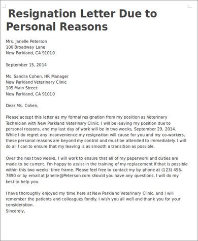 7+ Personal Reasons Resignation Letters - Free Sample, Example Format Download | Free & Premium Templates Work Resignation Letter, Formal Resignation Letter Sample, Formal Business Letter Format, Employee Resignation Letter, Professional Resignation Letter, Resignation Letter Format, Resignation Letter Template, Letter Format Sample, Job Application Cover Letter