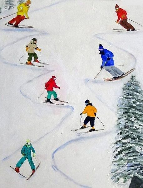 Snowboard Drawing, Skiing Pictures, Ski Painting, Ski Drawing, Thick Painting, Mountain Wood Art, Skiing Art, Ski Art, Posca Art