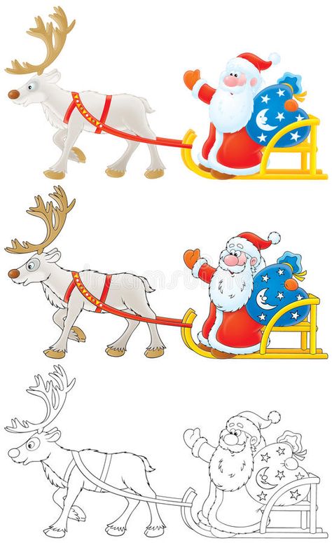 Santa With Sleigh And Reindeer Drawing, Santa Sleigh Illustration, Santas Sleigh Clipart, Santa With Sleigh And Reindeer, Reindeer Sleigh Illustration, Santa's Sleigh Illustration, Reindeer Illustration, Sleigh With Reindeer, Reindeer Drawing