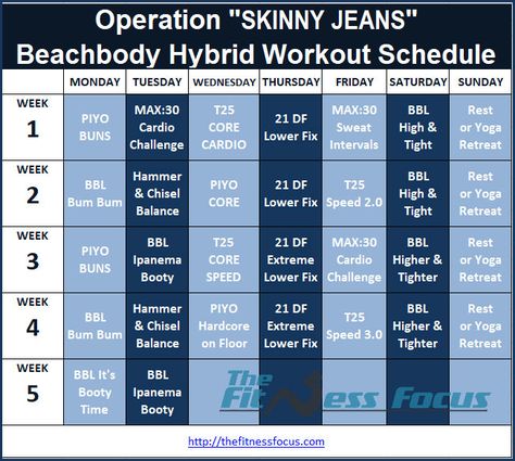 Beachbody Skinny Jeans Hybrid 30 Day Workout Schedule Piyo Hybrid Calendar, Hybrid Beachbody Workouts, Beachbody Workout Schedules, Body Workout Schedule, Beachbody Hybrid Calendars, Hybrid Workouts, Calendar Workout, T25 Workout, Beach Body Workout