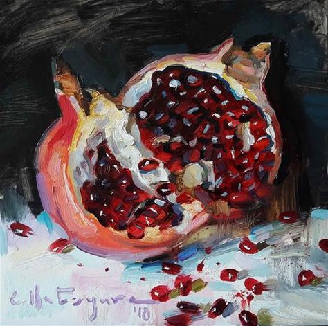 Vegetable Painting, Pomegranate Art, Fruit Painting, Daily Painting, Pomegranate Seeds, Still Life Art, Fruit Art, Art Inspiration Painting, Fine Art Gallery