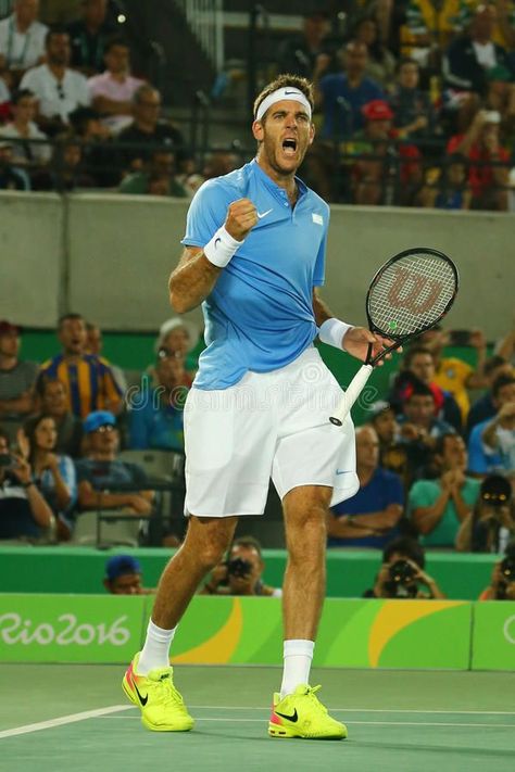 Grand Slam champion Juan Martin Del Potro of Argentina in action during his men singles final match of the Rio 2016 Olympic Games royalty free stock Games Photo, 2016 Olympic Games, Rio 2016, Grand Slam, Olympic Games, Argentina