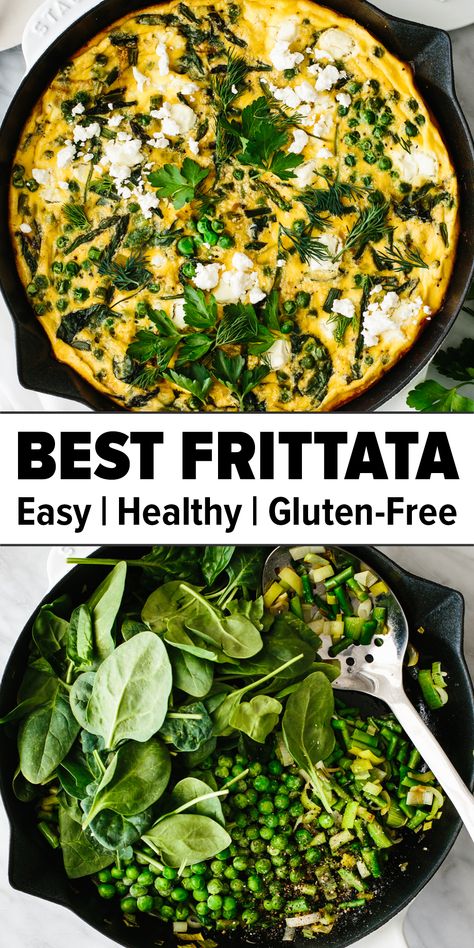 Best vegetable spring frittata recipe that's gluten-free, healthy, and loaded with spring vegetables! Egg Recipes Vegetarian, Vegetable Breakfast Ideas, Dinner Frittata Recipes, Brunch Vegetarian, Green Frittata, Frittata Recipe, Eggs And Vegetables, Spring Recipes Healthy, Veggie Egg Recipes