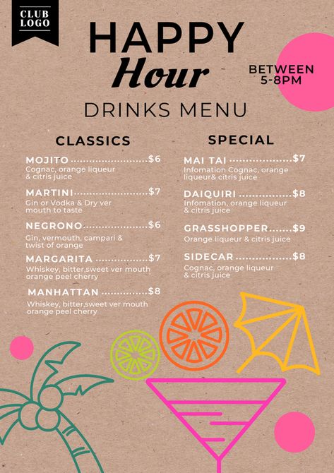 Wine Promotion, Summer Cocktail Menu, Restaurant Business Plan, Knowledge Graph, Happy Hour Menu, Food Menu Template, Happy Hour Drinks, Printable Menu, Restaurant Business