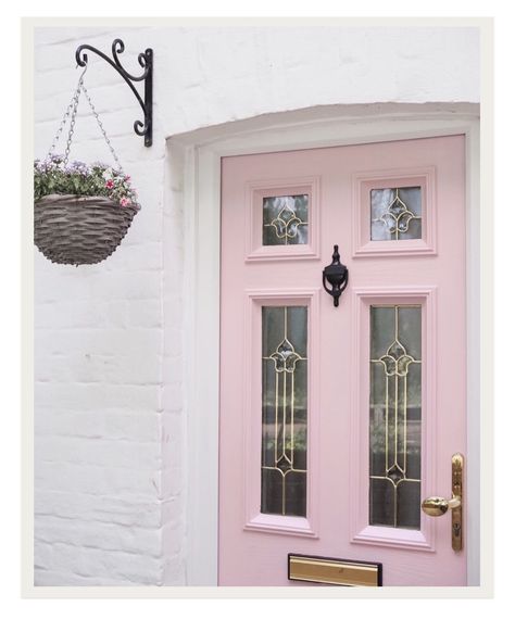 Painting our front door pink – Anna Elizabeth Blog Pink Entry Door, Light Pink Door Exterior, Light Pink Front Door, Pink Door Exterior, Painted Upvc Door, Pvc Front Doors, Upvc Porches, Fromt Doors, Outdoor Paint Colors