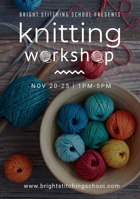 Knitting Club Poster, Crochet Poster Ideas, Crochet Poster Design, Workshop Flyer Design, Workshop Poster Design, Workshop Poster, Photoshop Keyboard, Crochet Workshop, Knitting Club