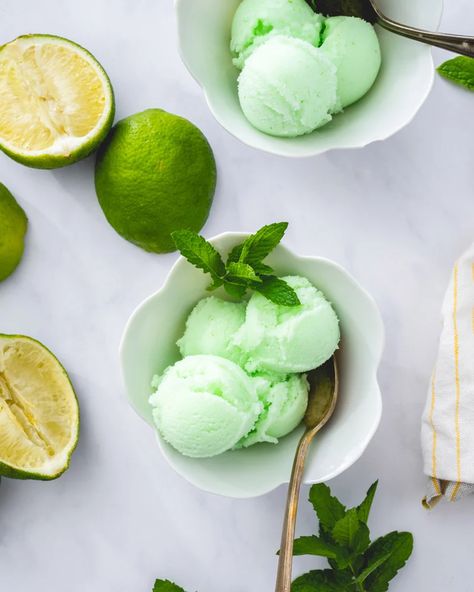 Lime sherbet is zingy, citrusy and so refreshing! Make it at home and it's exceedingly better than store-bought. #lime #limesherbet #sherbetrecipe #sherbet #easydessert #frozendessert Homemade Frozen Yogurt Recipes, Lime Sherbert, Homemade Frozen Yogurt, Fancy Ice Cream, Lime Ice Cream, Sherbet Ice Cream, Sherbet Recipes, A Couple Cooks, Lime Sherbet