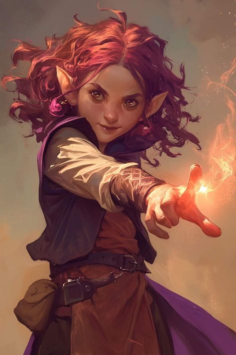 Gnome Female Dnd, Female Gnome Character Art, Dnd Gnome Art, Gnome Dnd Character Design, Gnome Fantasy Art, Gnome Character Art, Halfling Dnd, Halfling Female, Dnd Gnome