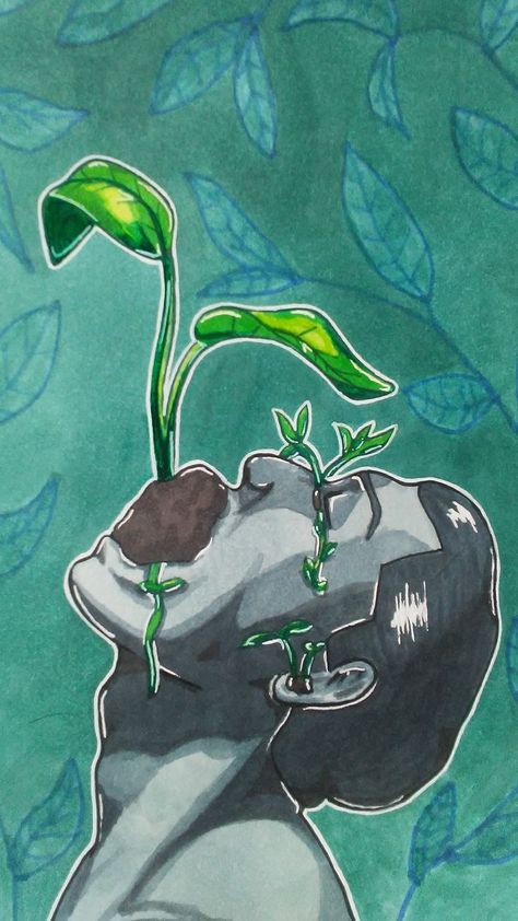 #plant #art #markerart Plant Veins Drawing, Plants Growing Out Of People Art, Art Representing Growth, Art About Growth, Growth Painting, Growing Art, Notes Drawing, Vine Drawing, Human Painting