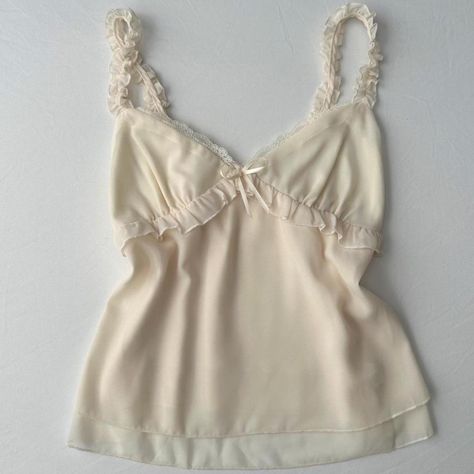 cream lace trim top   size m  no tags attached but... - Depop Banana Phone, Cute White Tops, Night Gown Dress, Lace Trim Top, White Lace Top, Trim Top, Pretty Lingerie, Cream Lace, Dream Clothes