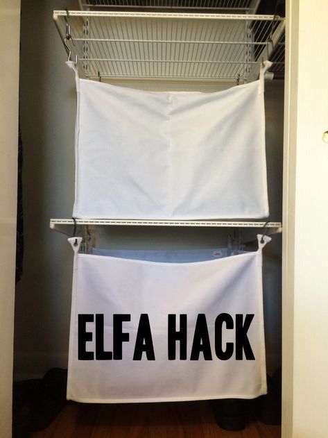 Container Store Elfa Hack! | redpepperheart Elfa Reach In Closet, Elfa Closet Ideas, Reach In Closets, Expensive Closet, Elfa Closet, Shelf Cover, Closet Hacks, Reach In Closet, Store Hacks