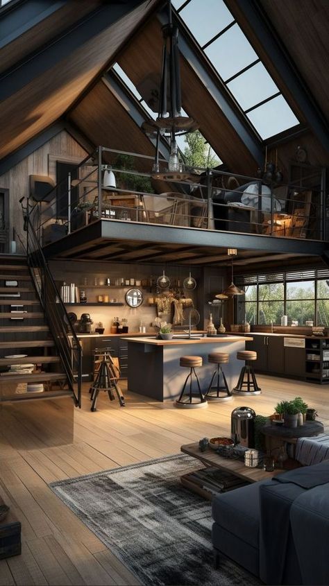 Loft House Design, A Frame House Plans, Loft House, Barn Style House, A Frame House, Loft Design, Dream House Interior, Loft Style, House Architecture Design