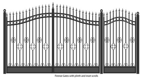 Firenze wrought iron driveway and pedestrian gates Transparent Fence, Farmhouse Style Tv Stand, Architecture Photoshop, Classic Fence, Fence Balcony, Metal Driveway Gates, Door Iron, Fence Metal, Steel Gates