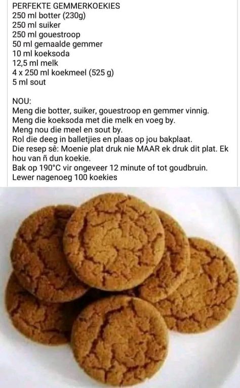 Gemmerkoekies Resep, Speserye Koekies Resep, Gemmer Koekies Resep, Ginger Biscuits Recipe South Africa, Koekies Resepte Klein, Klein Koekies Resepte, Koekie Resepte, Koeksisters Recipe, 100 Cookies Recipe