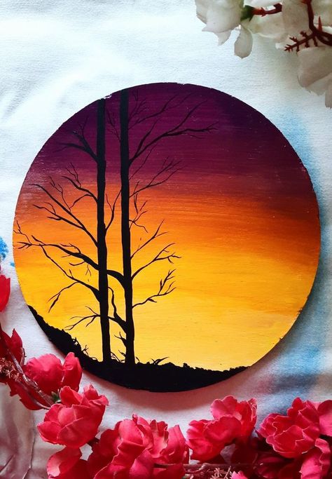 Art On Circular Canvas, Painting Ideas On Circle Canvas For Beginners, Coster Painting Diy, Painting Ideas On Circle Canvas, Circle Painting Ideas Easy, Canvas Painting Ideas Acrylic, Clare Paint, Circular Canvas Painting, Painting Ideas Acrylic