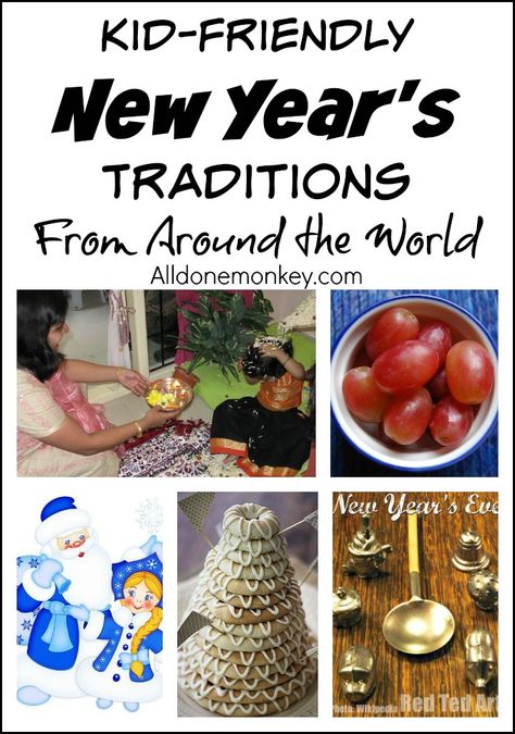 A look at kid-friendly New Year's traditions shared by bloggers around the world Nye Traditions, New Year Traditions, New Years Eve Traditions, New Year's Eve Crafts, Kids New Years Eve, New Year's Eve Activities, New Years Eve Food, Traditions Around The World, New Years Traditions