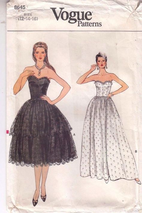 Vogue 8645 Dress Bridal Strapless Evening Bouffant Skirt Sewing Pattern Sz 12-16  | eBay Bodice Sewing Pattern, Prom Dress Pattern, Formal Dress Patterns, Evening Dress Patterns, Sun Dress Casual, Strapless Evening Gowns, Charlotte Dress, Skirt Sewing Pattern, Magazine Vogue