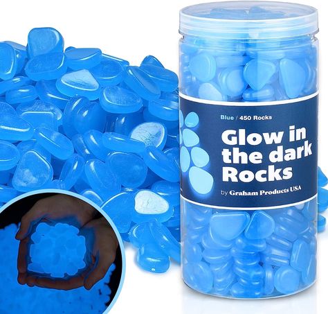 Graham Products 450 Pieces Glow in The Dark Rocks | Indoor & Outdoor Use - Garden, Fish Tank Pebbles, Planter, Walkway, Driveway Decoration & More | for Kids Aged 6 & Up | Powered by Sunlight - Blue Garden Fish Tank, Glow In The Dark Rocks, Glow Rock, Glow Fish, Aquarium Gravel, Glow Stones, Outdoor Walkway, Walkways Paths, Fish Tank Accessories