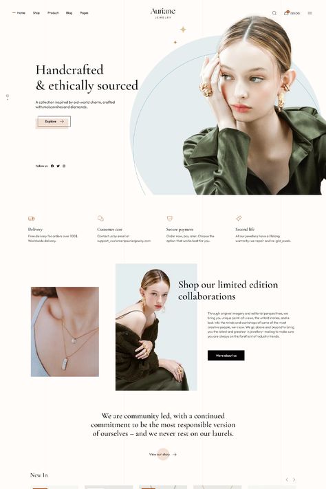 "Auriane - Handmade Jewelry Store WordPress Theme" is a theme designed to create a website dedicated to a handmade jewelry store. Jewelry Website Design, Graphic Designer Studio, Mother Earth Art, Website Design Inspiration Layout, Accessories Website, Website Design Wordpress, Jewellery Shop Design, Jewelry Promotion, Jewelry Logo