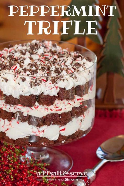 Chocolate Peppermint Trifle, Mint Trifle, Peppermint Trifle, Peppermint Brownie Trifle, Christmas Trifle Recipes, Trifle Bowl Recipes, Trifle Dessert Recipes, Christmas Trifle, Brownie Trifle