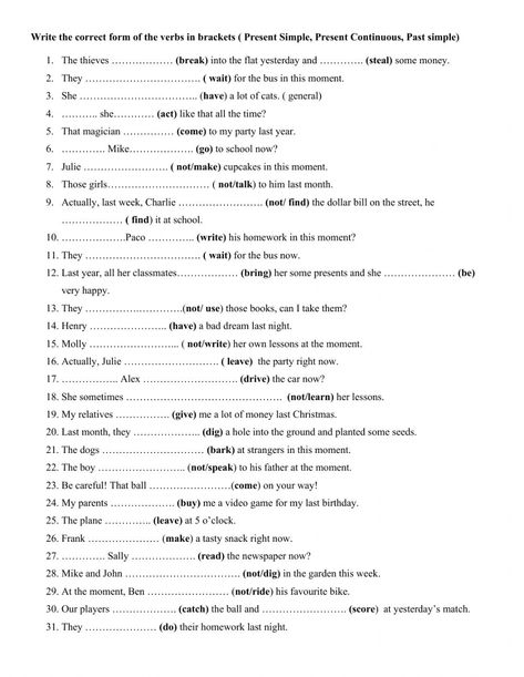 Simple Past Tense Worksheet, Present Continuous Worksheet, English Language Learning Activities, Past Tense Worksheet, Tenses Exercises, Present Continuous Tense, Simple Past, Simple Present Tense, Simple Past Tense