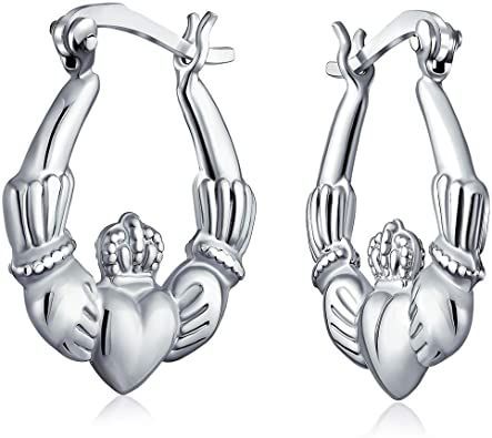 BFF Love Lightweight Celtic Irish Friendship Claddagh Hoop Earrings For Women For Teen 925 Sterling Silver .5.75, 1 Inch Claddagh Symbol, Bff Love, Silver Bling, Celtic Style, Heart Hoop Earrings, Because I Love You, Friendship Love, Jewelry Board, Jewelry Sterling Silver