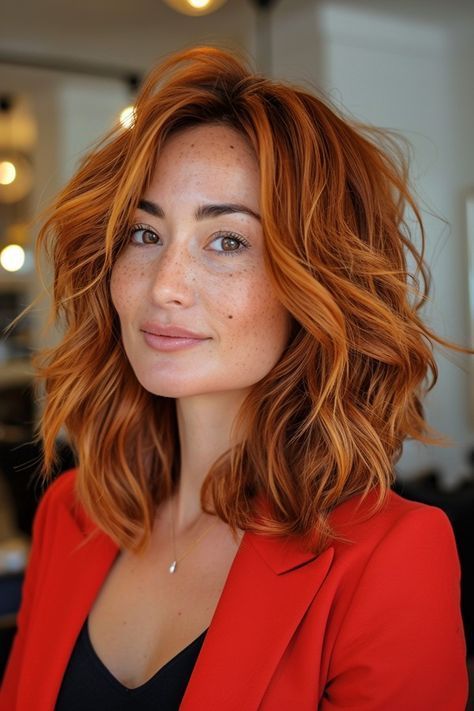 Copper Hair Olive Skin, Copper Long Bob, Bob With Glasses, Copper Bob Hair, Red Copper Balayage, Fun Summer Hair, Short Copper Hair, Copper Bob, Sleek Hairstyle