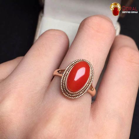 Coral Stone Ring, Ruby Ring Designs, Coral Jewelry Set, Coral Rose, Gold Rings Fashion, Gold Rings Jewelry, Gold Ring Designs, Coral Ring, Bangles Jewelry Designs