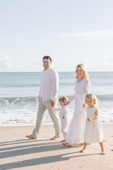 Natural Playful Beach Family Portraits Wearing White Outfit Ideas for Beach Photos Classic Nautical Beach Photoshoot All White Beach Photo Shoot Family, Family Photoshoot Seaside, Blue And White Beach Pictures Family, Family Beach Pictures In Water, Editorial Family Beach Photoshoot, Family Beach Pictures Outfits, Beach Photoshoot Family, Beach Picture Outfits, Family Beach Session