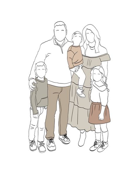 Family Line Art, Anniversary Gift, Custom Line Drawing, Faceless Portrait, Portrait From Photo, Custom Family Portrait, Minimalist Portrait Family Photo Illustration, Family Pencil Drawing, Faceless Family Portrait, Faceless Drawing, Family Line Art, Illustrated Family Portrait, Portrait Styles, Portrait Minimalist, Minimalist Portrait