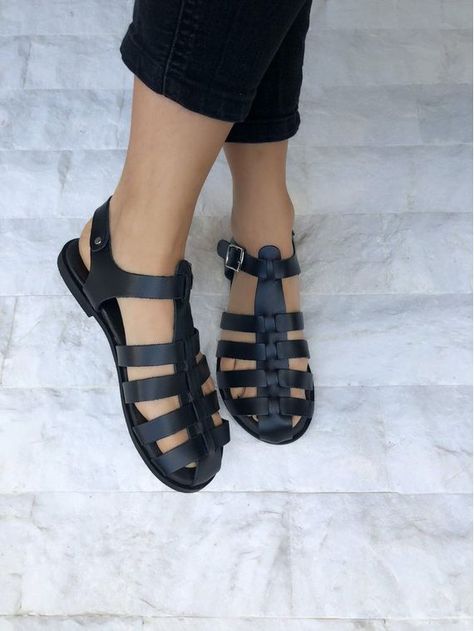 LEATHER SANDALS :: Gladiator Sandals Women Black - Christina Christi Handmade Products Grecian Sandals, Style Hippie Chic, Sandals Greek, Strappy Sandals Gladiators, Sandals Gladiator, Flat Gladiator Sandals, Black Gladiator Sandals, Sandals Strappy, Leather Sandals Handmade