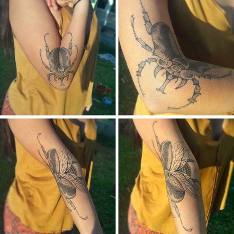 A Beetle Tattoo Spreads its Wings in Tandem With its Owner’s Arm | Colossal Beetle Arm Tattoo, Beetle Tattoo, Bug Tattoo, Shape Tattoo, Elbow Tattoos, Colossal Art, Badass Tattoos, Visual Culture, Wings Tattoo