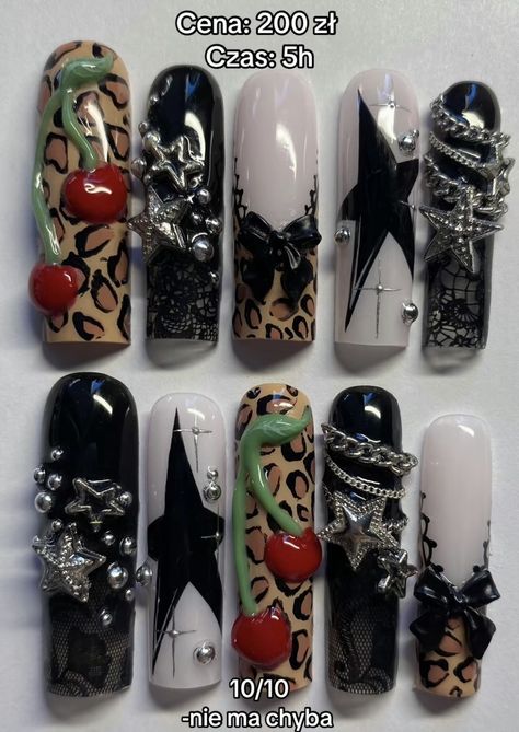 Fem Fatale Nails, Skull Nail Art Tutorial, I <3 Me Nails, Skater Nails Acrylic, 2000s Grunge Nails, Von Dutch Nails, Bleach Inspired Nails, Chunky Y2k Nails, Trashy Nails Y2k