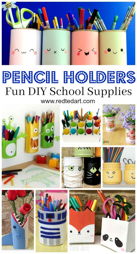 Pencil Holder DIY Ideas - |If you are getting your School Supplies in order and want some DIY School Supplies and / or DIY Desk Tidies, here are some great Pencil Holder DIYs that are quick, fun and easy to make. Easily change them around to suit the seasons or latest interests!! #backtoschool #organization #desktidies #pencilholders #diy #recycling #forteens #middleschool #supplies #homeschool Pencil Holder Diy, Diy Desk Organization, Pen Holder Diy, Pencil Topper Crafts, Summer Preschool Crafts, Pencil Holders For Desk, Diy Pencil Holder, Diy School, Pencil Holders