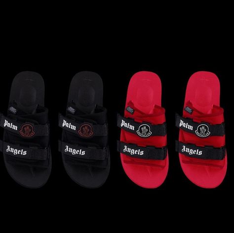 Moncler x Palm Angels x Suicoke  AW18 🖤❤ Youth Culture, Palm Angels, Girly Shoes, Pool Slides, Sneaker Head, Baby Shoes, Slippers, Slip On, Street Wear