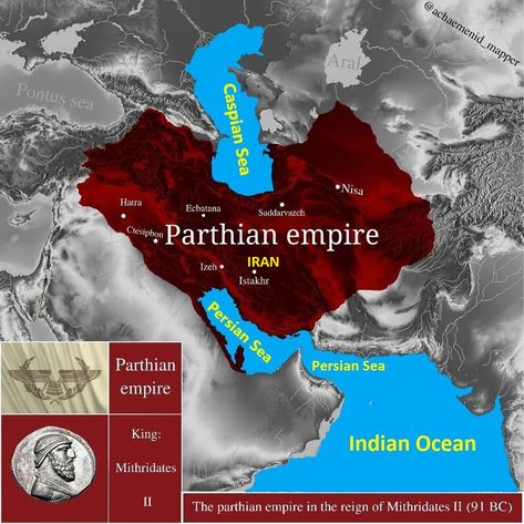 Map of Parthian Empire in Iran#persiansea #persianseamap #indianoceanmap #iranmap #worldmap #persia #persianempire #iran #googlemap #indianocean Persian Empire Map, Central Asia Map, Bahrain Map, Middle East Map, Parthian Empire, Pakistan Map, Fantasy Map Generator, Sea Map, Night Shadow