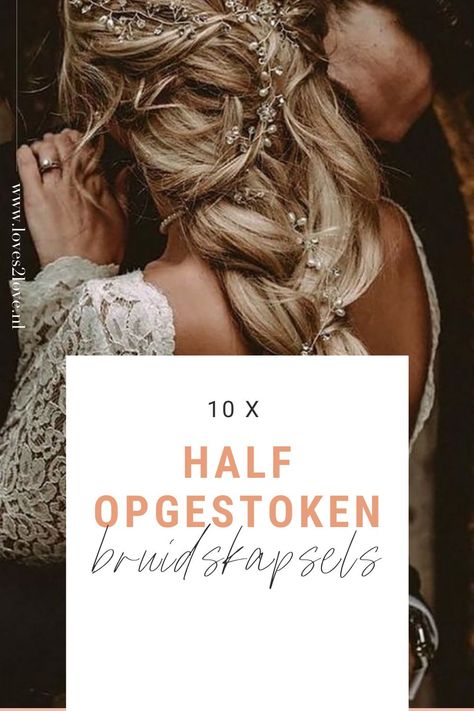 Als je lang haar hebt kun je heel erg veel met jouw haar voor je bruiloft. Je kunt je haar opsteken, vlechten, er bloemen of een sieraad in verwerken. Vandaag laat ik je een aantal geweldige half opgestoken bruidskapsels voor bruiden met lang haar zien. Knot