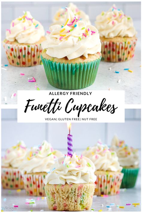 Egg Free Cupcakes, Funfetti Cupcake Recipe, Vegan Gluten Free Cupcakes, Fluffy Recipe, Vegan Cupcake Recipes, Dairy Free Cupcakes, Vegan Vanilla Cupcakes, Cupcakes Funfetti, Funfetti Cupcakes