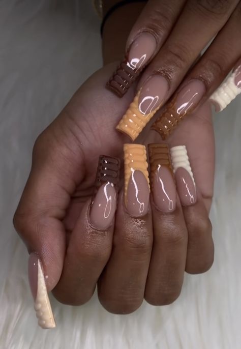 Short Fall Set Nails, Shades Of Brown Nails, Tan Nail Designs, Nails Aesthetics, Tan Nails, Stilleto Nails Designs, Secret Starbucks Recipes, Fall Acrylic, Brown Acrylic Nails