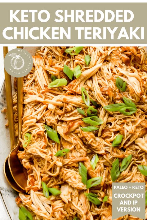 Easy and delicious Keto Shredded Chicken Teriyaki that's perfect for meal prep or a quick weeknight family dinner. Serve it with cauliflower rice and steamed veggies or in a butter lettuce cup. Keto, Paleo and Healthy! Shredded Chicken Teriyaki, Keto Shredded Chicken Recipes, Keto Shredded Chicken, Leftover Shredded Chicken Recipe, Shredded Chicken Recipes Easy, Summertime Meals, Shredded Turkey Recipes, Meal Planing, Panini Recipes Chicken