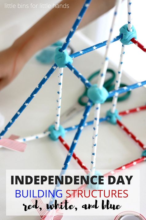 Independence Day Building Structures STEM Activity. 4th of July STEM activity for summer engineering. Usa Activities, 4th Of July Activities, Independence Day Activities, Kids Stem Activities, Fourth Of July Crafts For Kids, Stem Building, July Activities, Summer Stem, School Age Activities